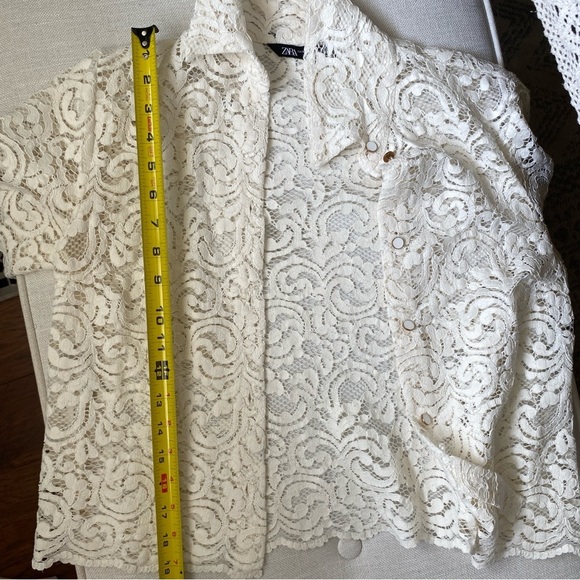 ZARA Cream Ivory Lace Button Down Polo Jacket size XS - Picture 8 of 11